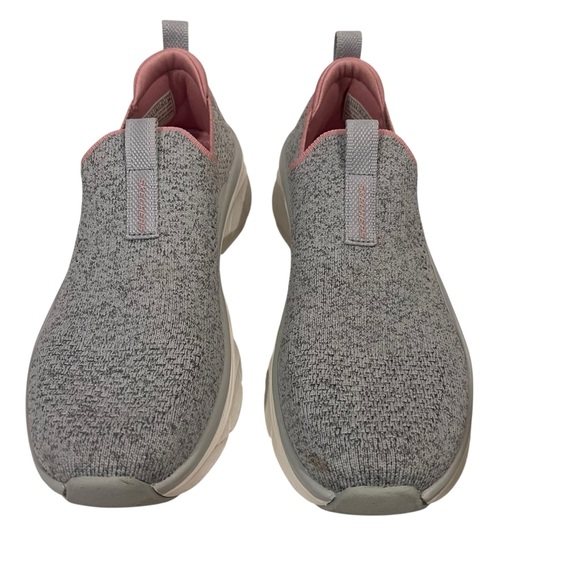Skechers D’LUX Walker Memory Foam Women's Gray and Pink Slip-On Shoes - Picture 2 of 6